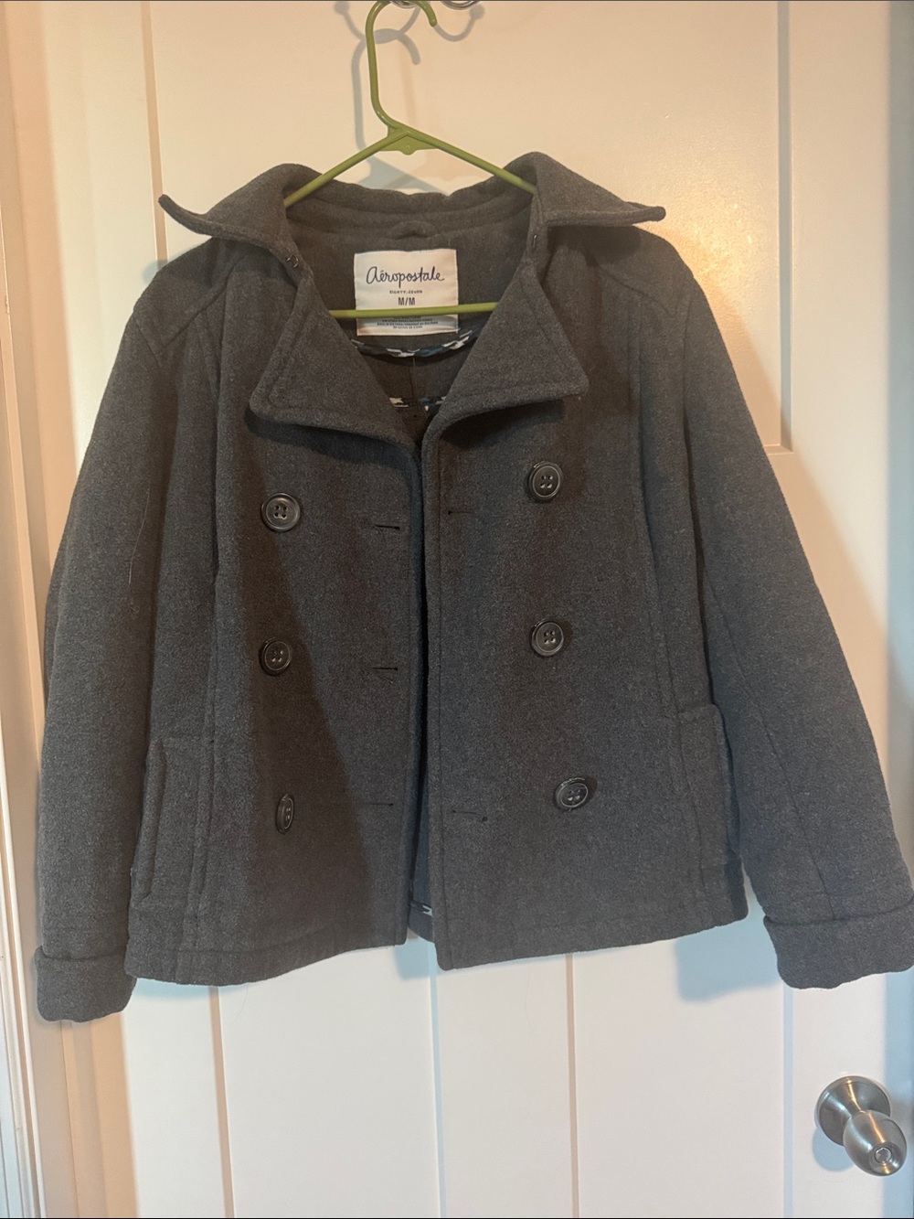 Aeropostale Girls' Charcoal Gray Double-Breasted Peacoat